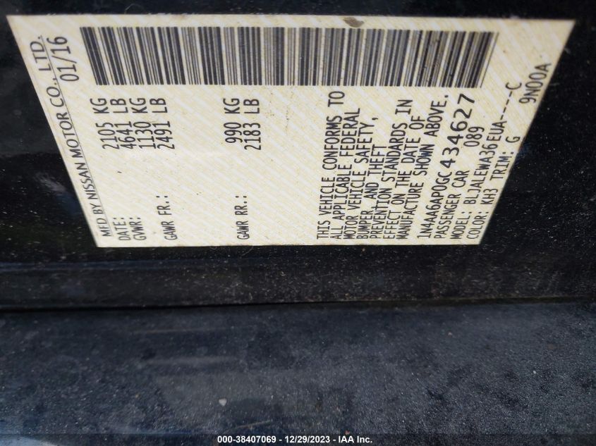 2016 NISSAN MAXIMA 3.5 SL - 1N4AA6AP0GC434627