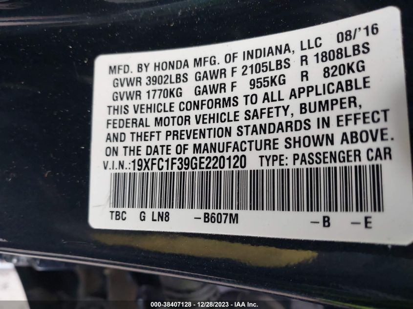 2016 HONDA CIVIC EX-T - 19XFC1F39GE220120