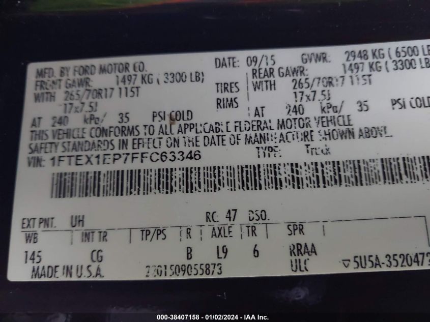 2015 FORD F-150 XLT/XL/LARIAT - 1FTEX1EP7FFC63346