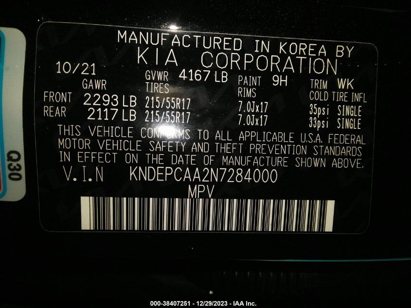 2022 KIA SELTOS LX - KNDEPCAA2N7284000