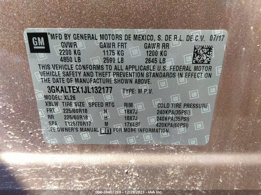 VIN 3GKALTEX1JL132177 2018 GMC TERRAIN SLE