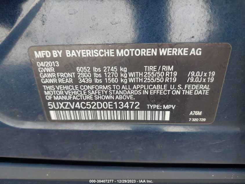 2013 BMW X5 XDRIVE35I - 5UXZV4C52D0E13472