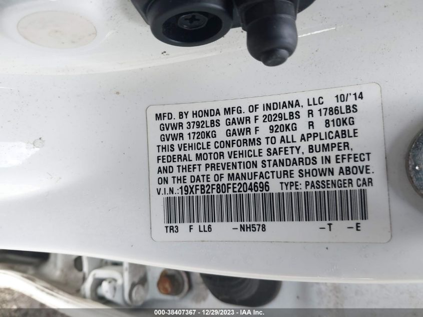 2015 HONDA CIVIC EX - 19XFB2F80FE204696