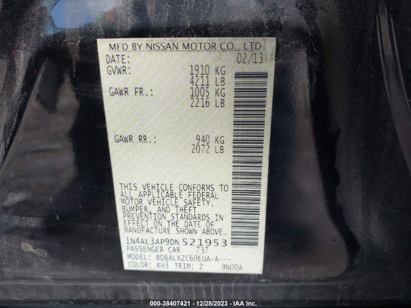 2013 NISSAN ALTIMA 2.5 SL - 1N4AL3AP9DN521953