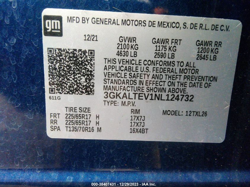 2022 GMC TERRAIN AWD SLE - 3GKALTEV1NL124732