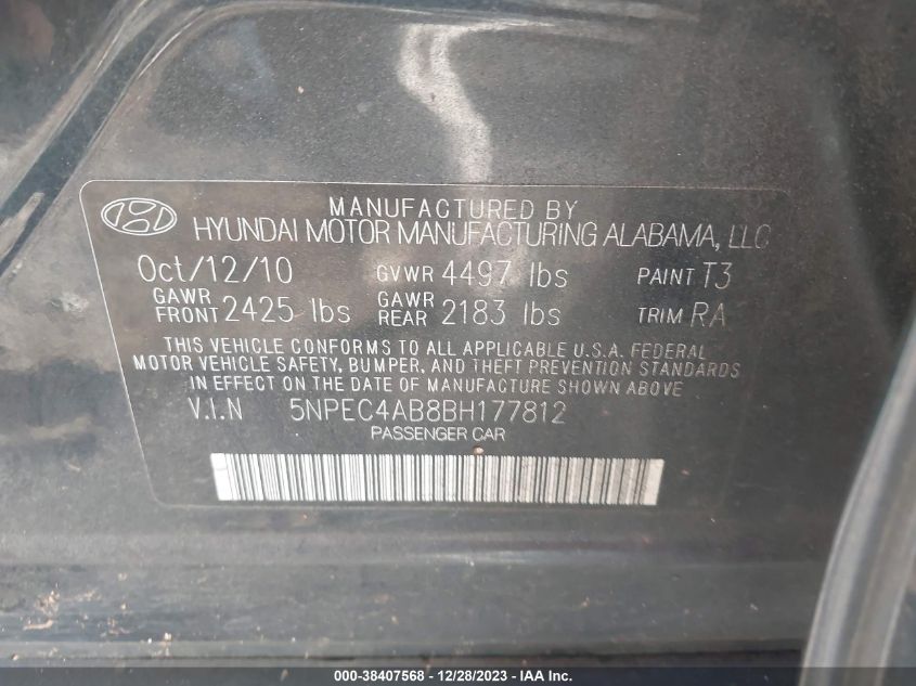 5NPEC4AB8BH177812 | 2011 HYUNDAI SONATA