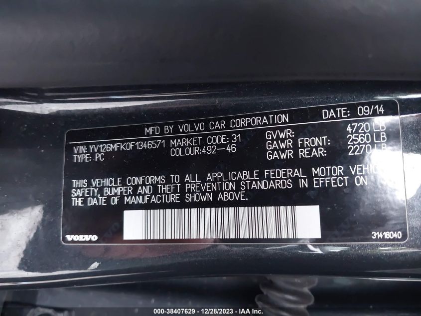 2015 VOLVO S60 T5 PREMIER - YV126MFK0F1346571