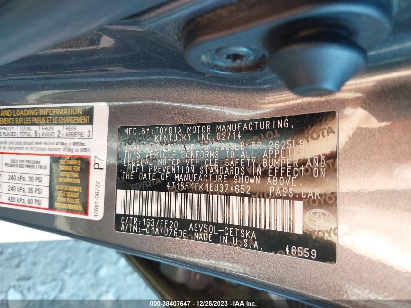2014 TOYOTA CAMRY SE - 4T1BF1FK1EU374652