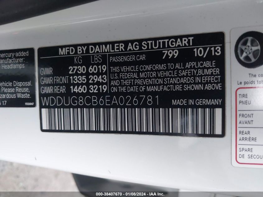 2014 MERCEDES-BENZ S 550 WDDUG8CB6EA026781