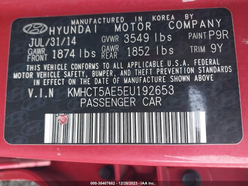 2014 HYUNDAI ACCENT GLS/GS - KMHCT5AE5EU192653