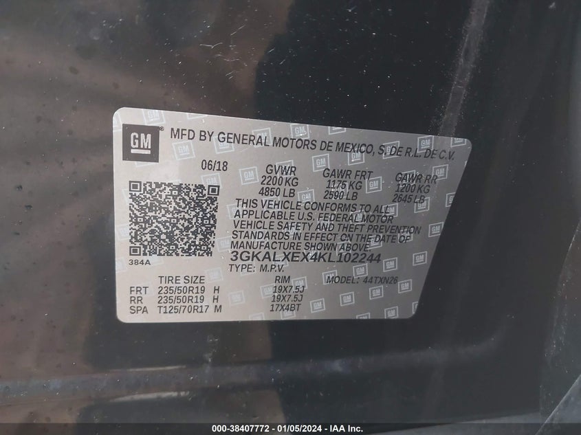 VIN 3GKALXEX4KL102244 2019 GMC TERRAIN DENALI