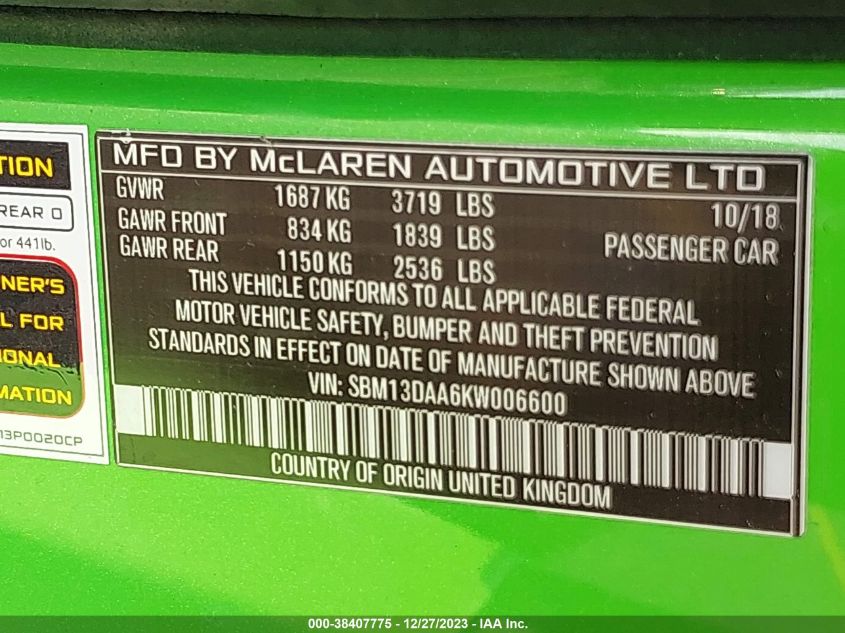 2019 McLaren 570S - SBM13DAA6KW006600