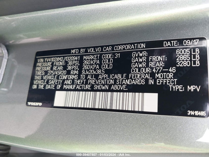 VIN YV4102XM2J1320941 2018 VOLVO XC90 T5