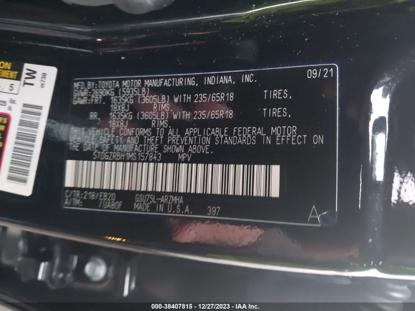 2021 TOYOTA HIGHLANDER XLE - 5TDGZRBH1MS157843