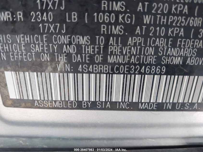 2014 SUBARU OUTBACK 2.5I LIMITED - 4S4BRBLC0E3246869