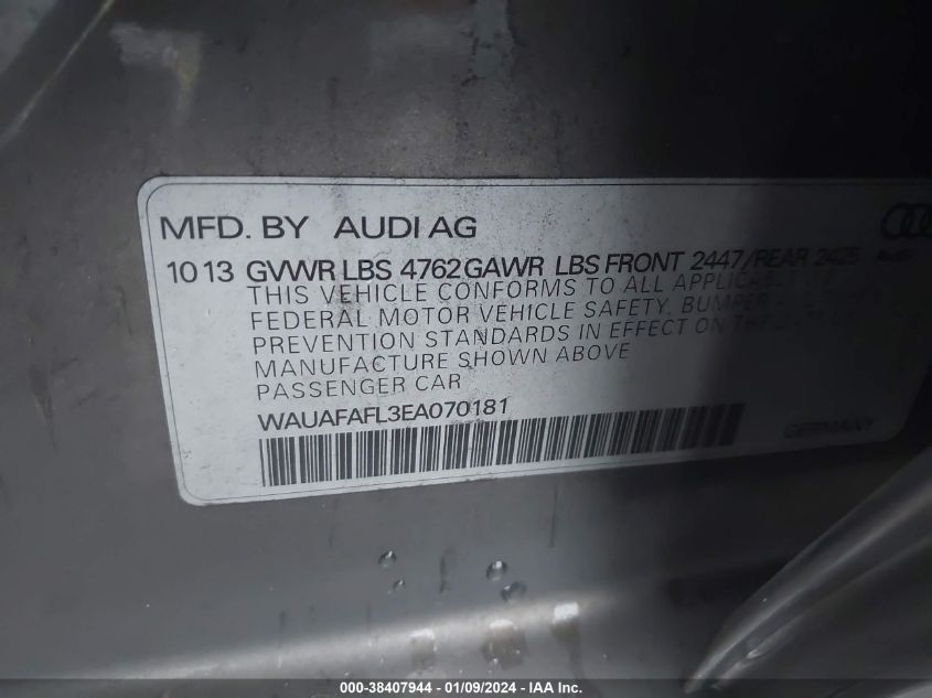 2014 AUDI A4 PREMIUM - WAUAFAFL3EA070181