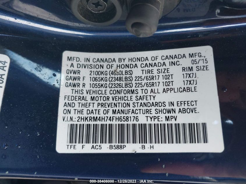 2015 HONDA CR-V EX-L - 2HKRM4H74FH658176
