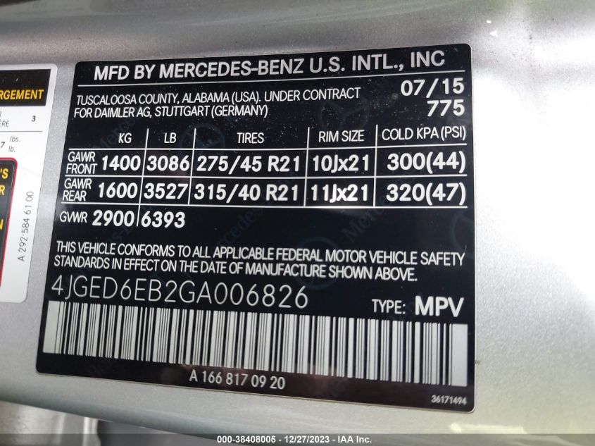 2016 MERCEDES-BENZ GLE 450 AMG COUPE 4MATIC 4JGED6EB2GA006826