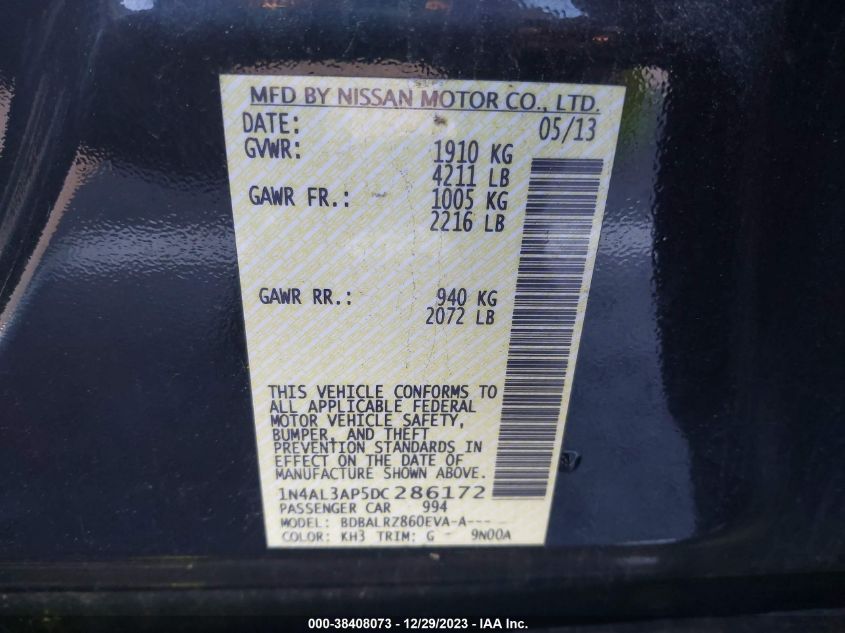 2013 NISSAN ALTIMA 2.5/S/SV/SL - 1N4AL3AP5DC286172