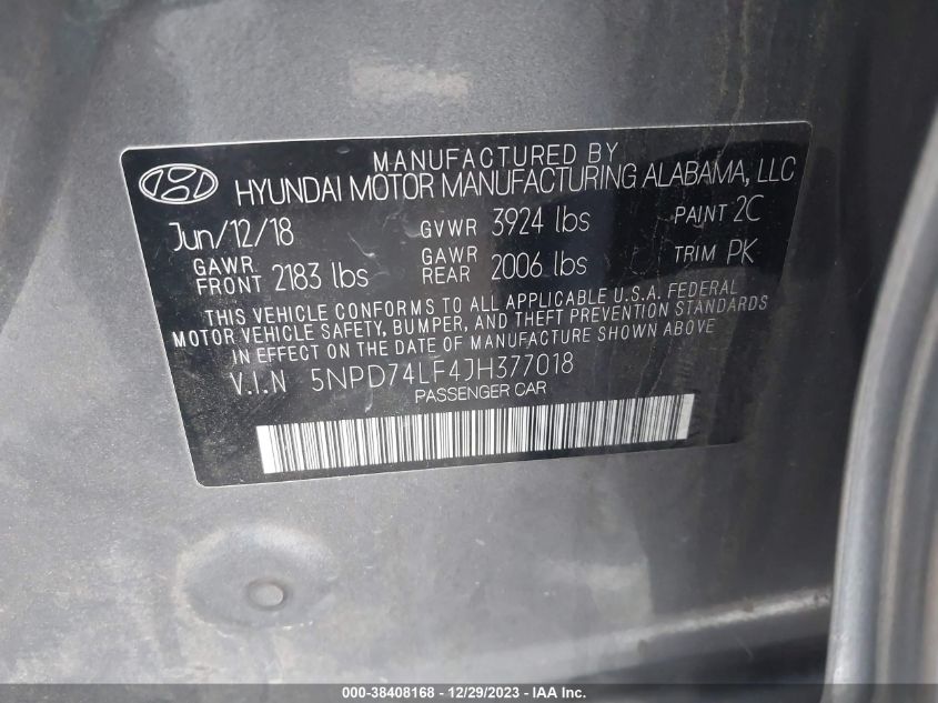 2018 HYUNDAI ELANTRA SE - 5NPD74LF4JH377018