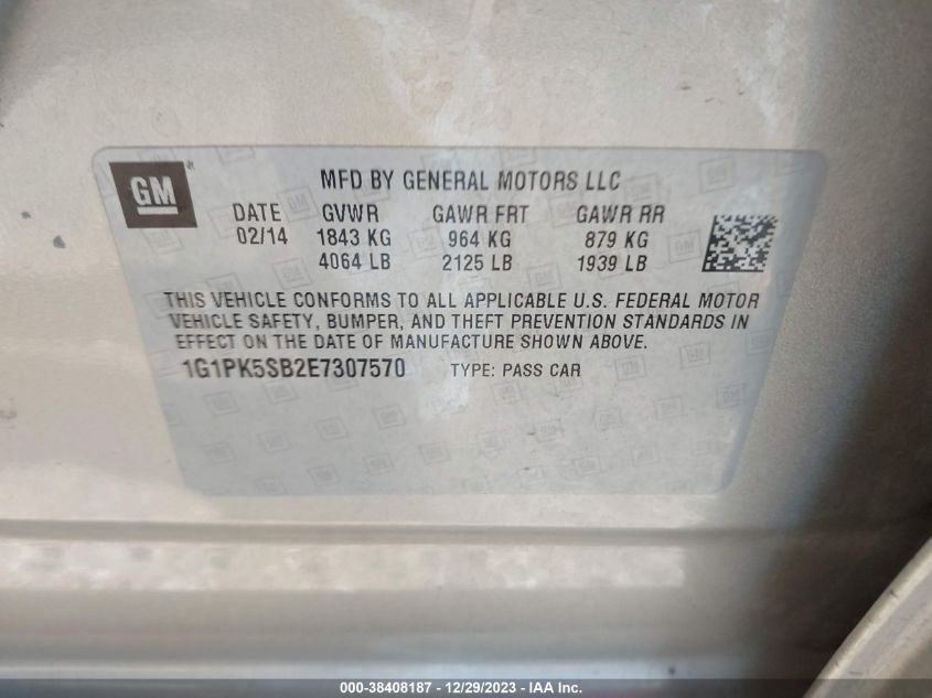 2014 CHEVROLET CRUZE LT - 1G1PK5SB2E7307570