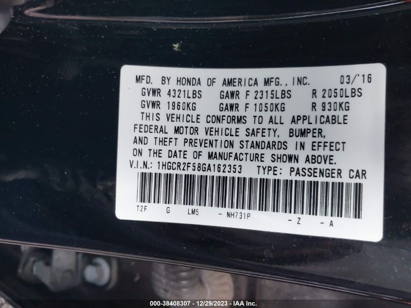 2016 HONDA ACCORD SPORT - 1HGCR2F58GA162353