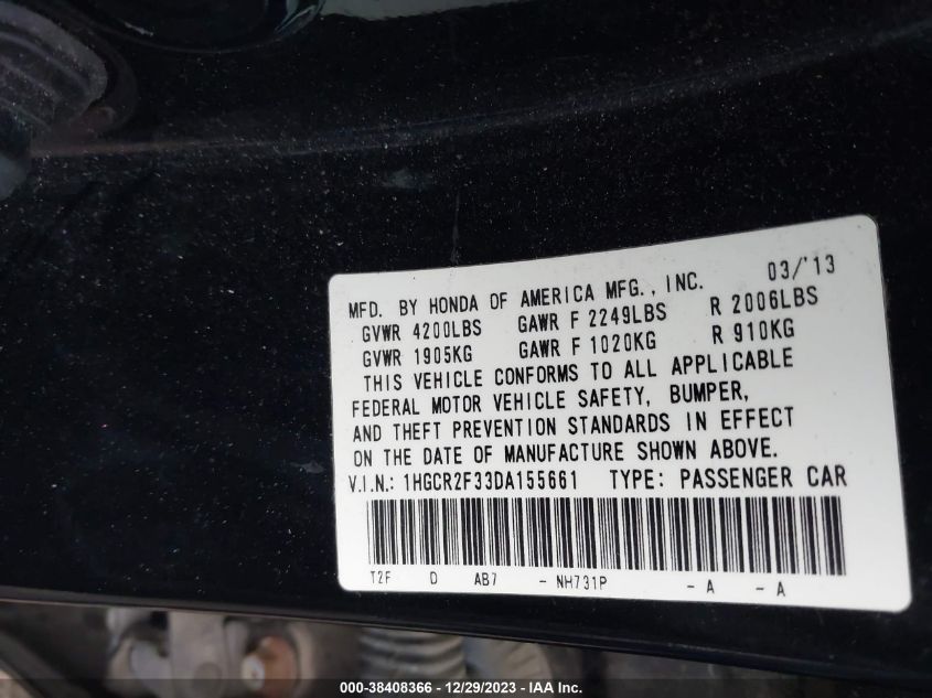 2013 HONDA ACCORD LX - 1HGCR2F33DA155661