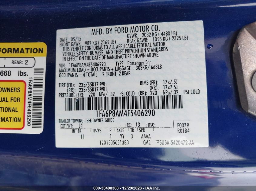 2015 FORD MUSTANG V6 - 1FA6P8AM4F5406290