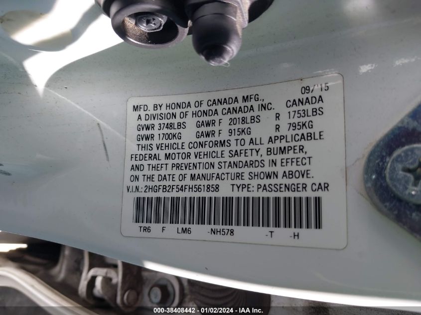 2015 HONDA CIVIC LX - 2HGFB2F54FH561858