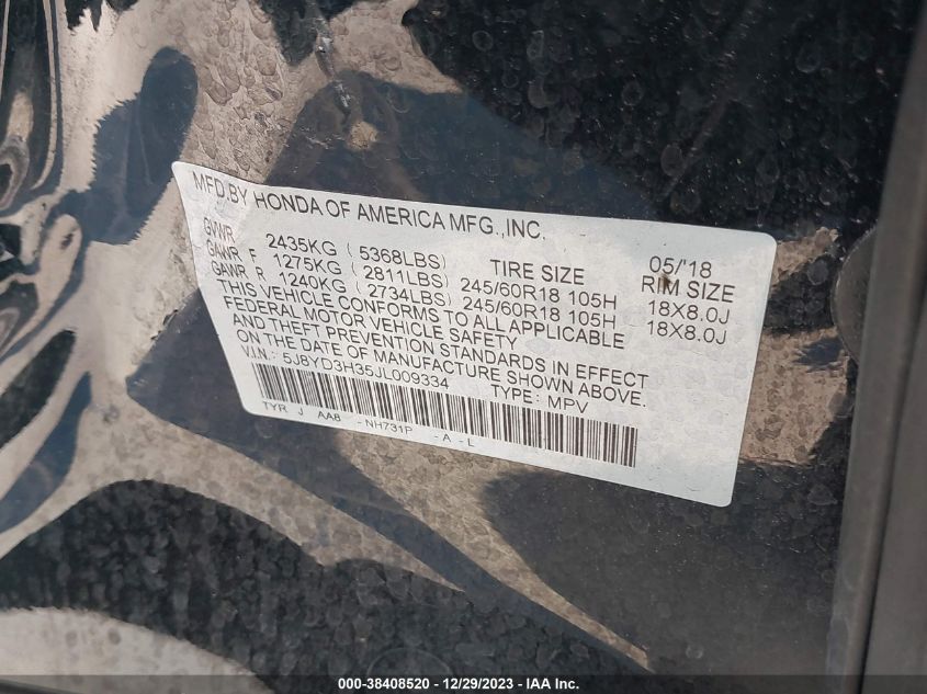 2018 ACURA MDX - 5J8YD3H35JL009334