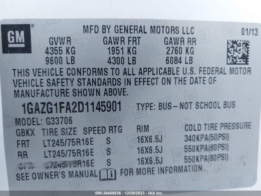 2013 CHEVROLET EXPRESS 3500 LT 1GAZG1FA2D1145901