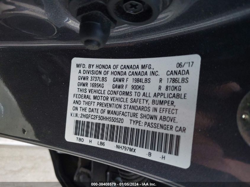 2017 HONDA CIVIC LX - 2HGFC2F50HH550520