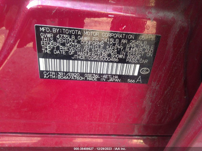 2014 LEXUS IS 350 - JTHCE1D25E5000486