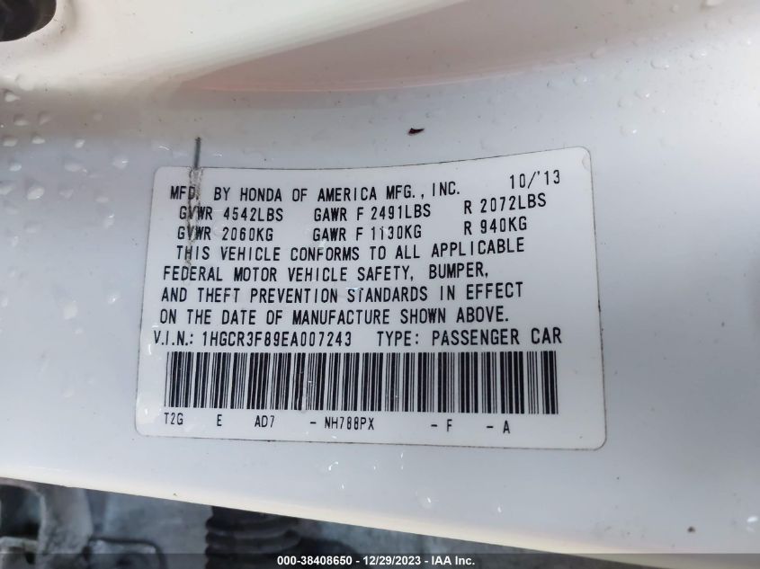 2014 HONDA ACCORD EXL - 1HGCR3F89EA007243