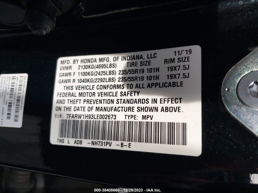 2020 HONDA CR-V TOURING - 7FARW1H93LE002673