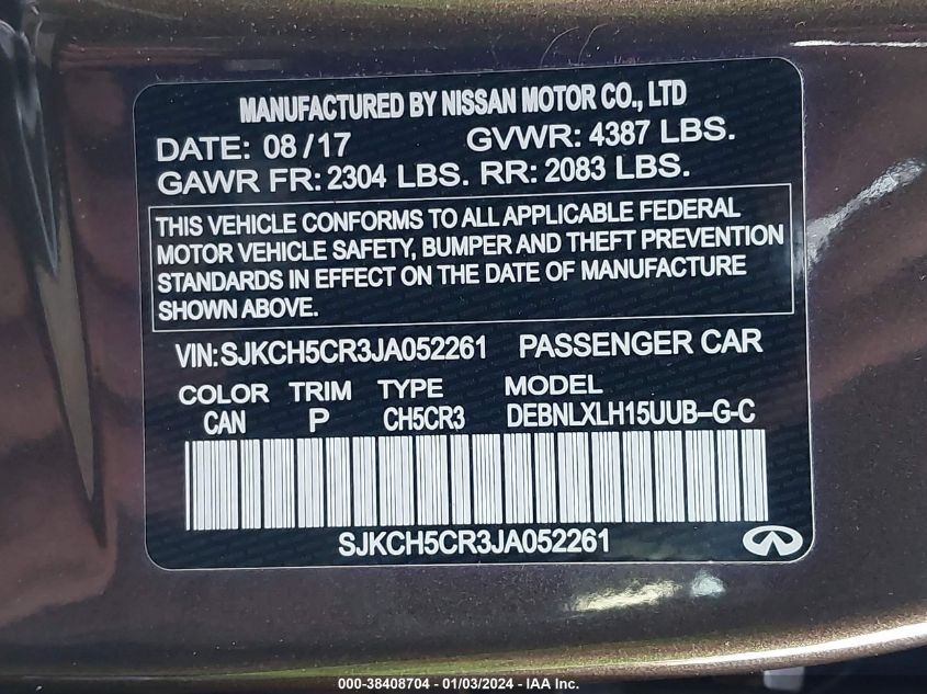 2018 INFINITI QX30 LUXURY SJKCH5CR3JA052261