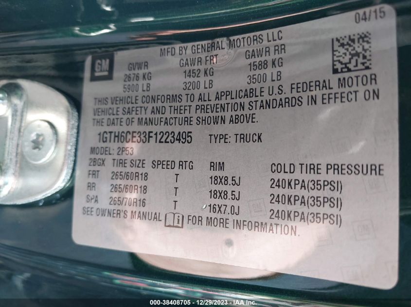 2015 GMC CANYON SLT - 1GTH6CE33F1223495