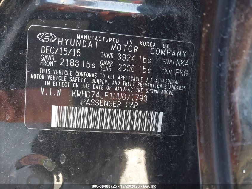 2017 HYUNDAI ELANTRA SE - KMHD74LF1HU071793