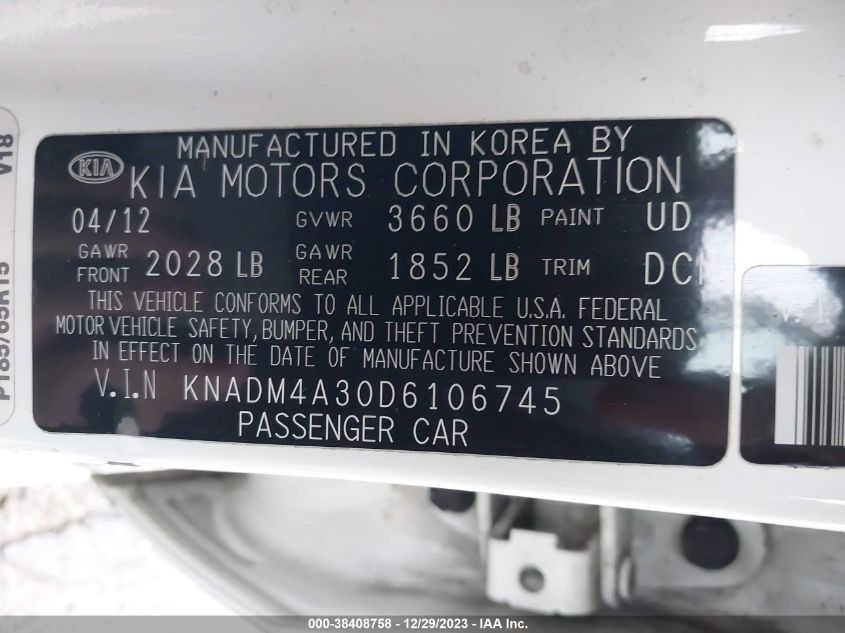 2013 KIA RIO LX - KNADM4A30D6106745