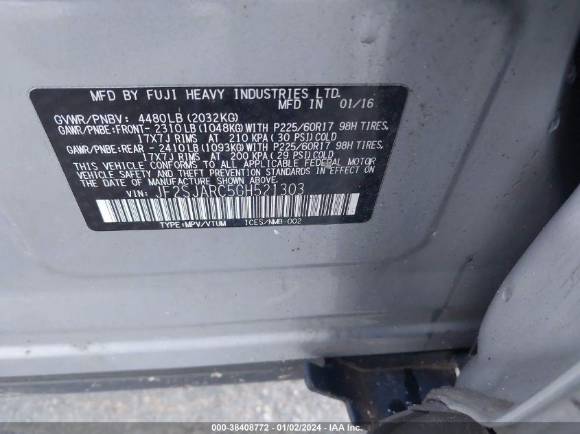 2016 SUBARU FORESTER 2.5I LIMITED - JF2SJARC5GH521303