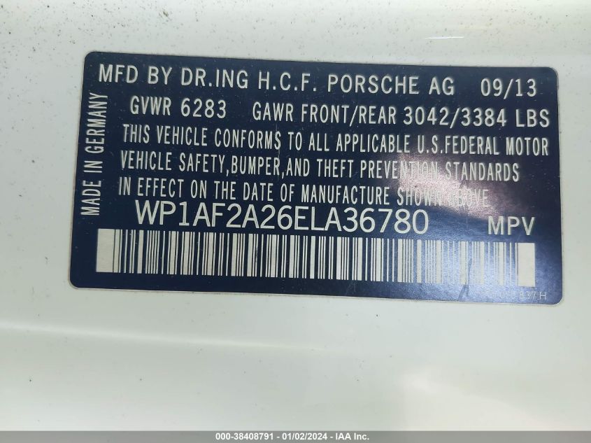 2014 PORSCHE CAYENNE DIESEL - WP1AF2A26ELA36780