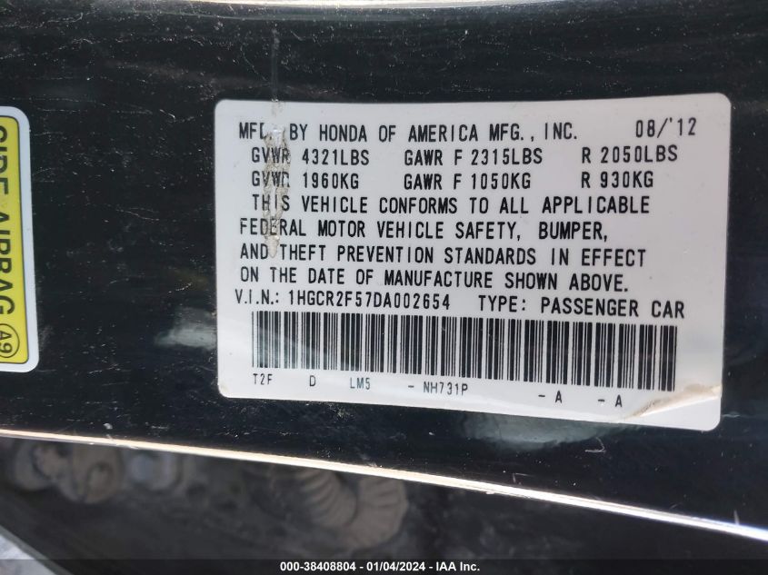 2013 HONDA ACCORD SPORT - 1HGCR2F57DA002654