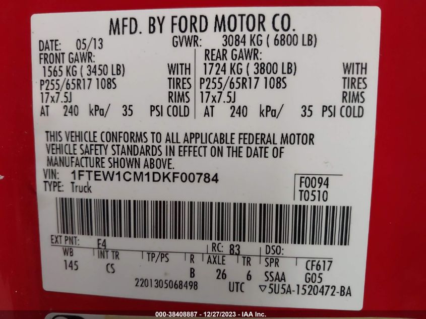 2013 FORD F-150 XL - 1FTEW1CM1DKF00784