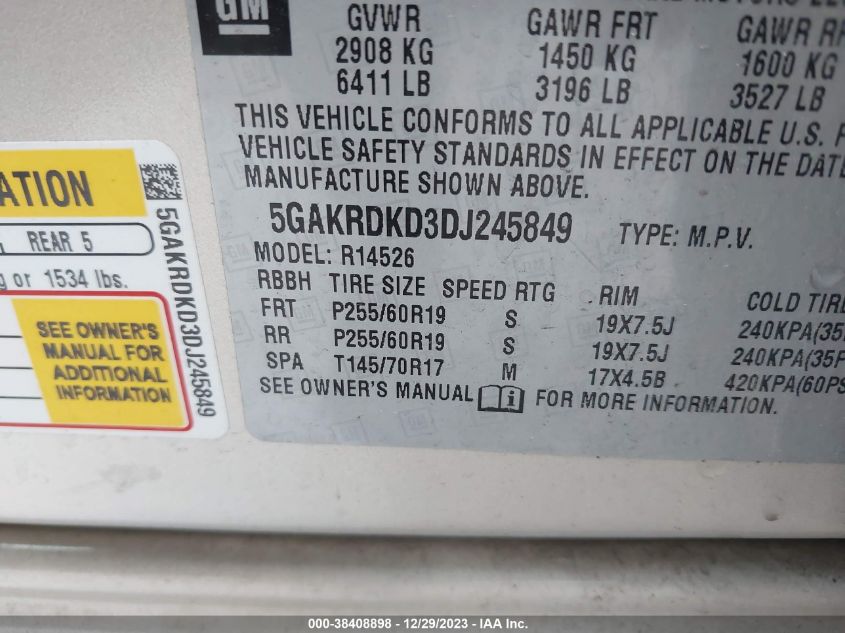2013 BUICK ENCLAVE - 5GAKRDKD3DJ245849