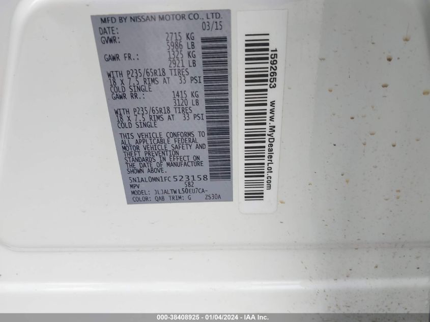 2015 INFINITI QX60 - 5N1AL0MN1FC523158