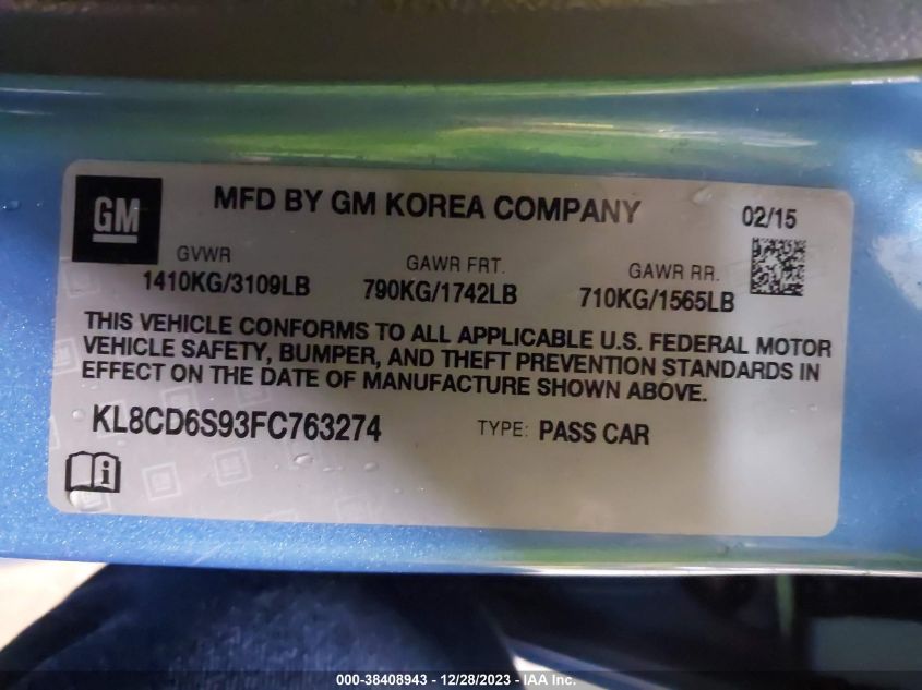 2015 CHEVROLET SPARK 1LT CVT - KL8CD6S93FC763274