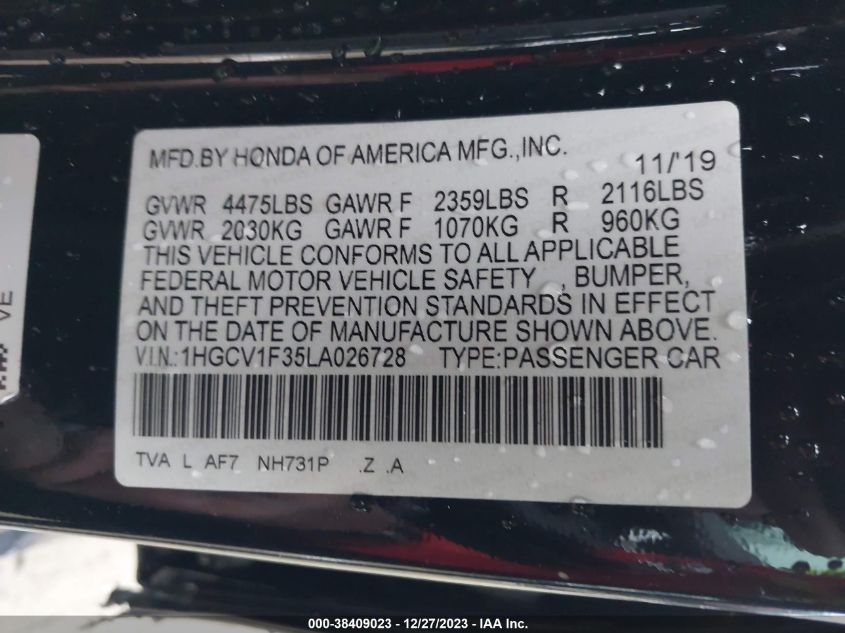 2020 HONDA ACCORD SPORT - 1HGCV1F35LA026728