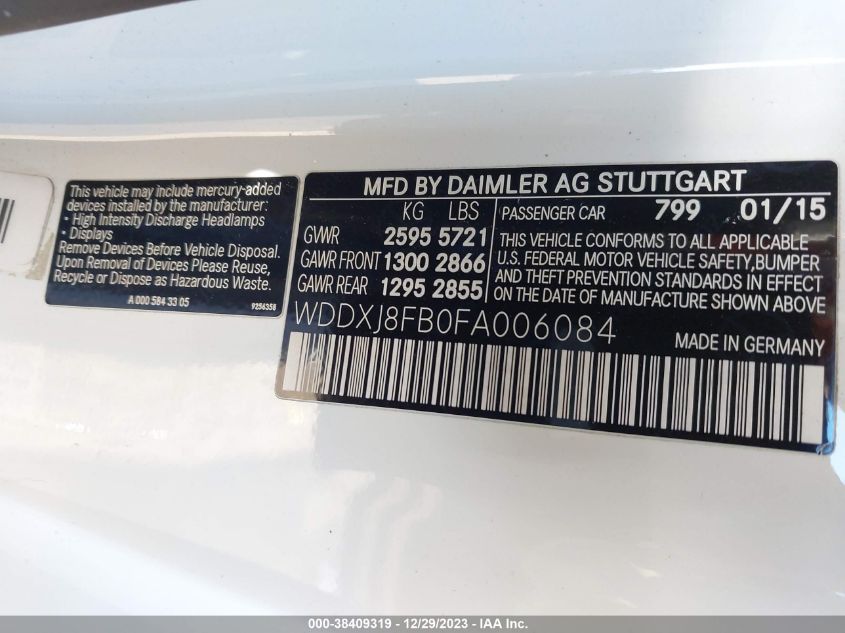 2015 MERCEDES-BENZ S 550 4MATIC WDDXJ8FB0FA006084