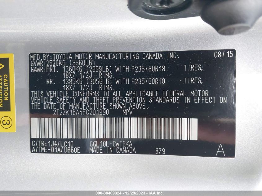 2015 LEXUS RX 350 - 2T2ZK1BA4FC201990