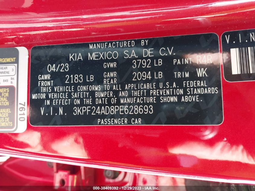 2023 KIA FORTE LXS - 3KPF24AD8PE628693